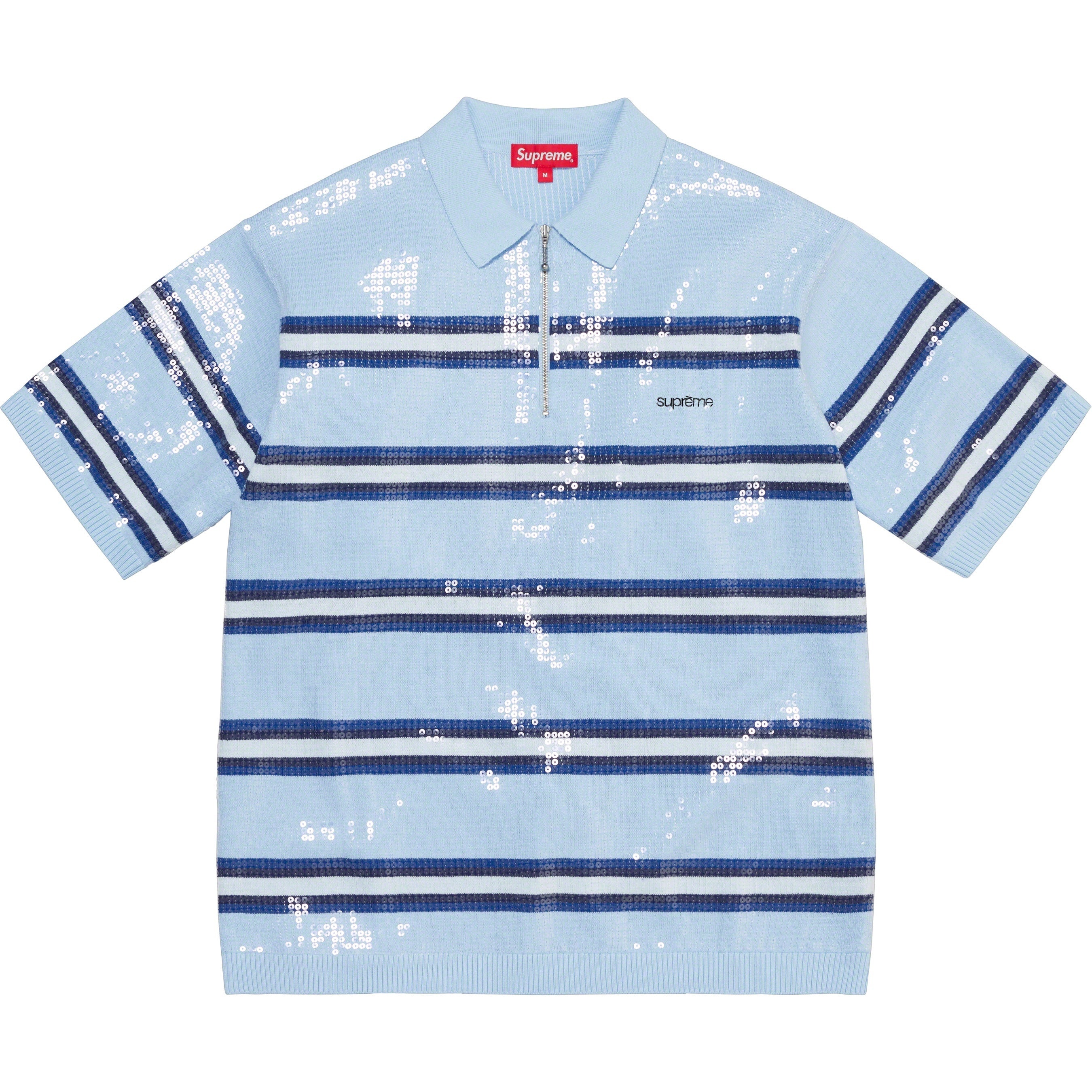 Sequin Stripe Zip Polo view 8